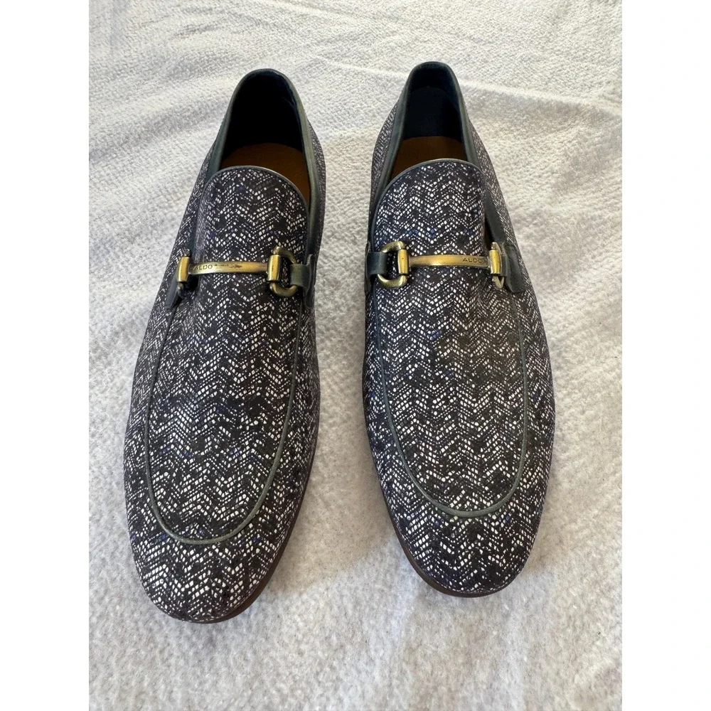Aldo Mens Bit Loafers Navy Blue White Textured Dress Shoes Size 10.5 Horsebit